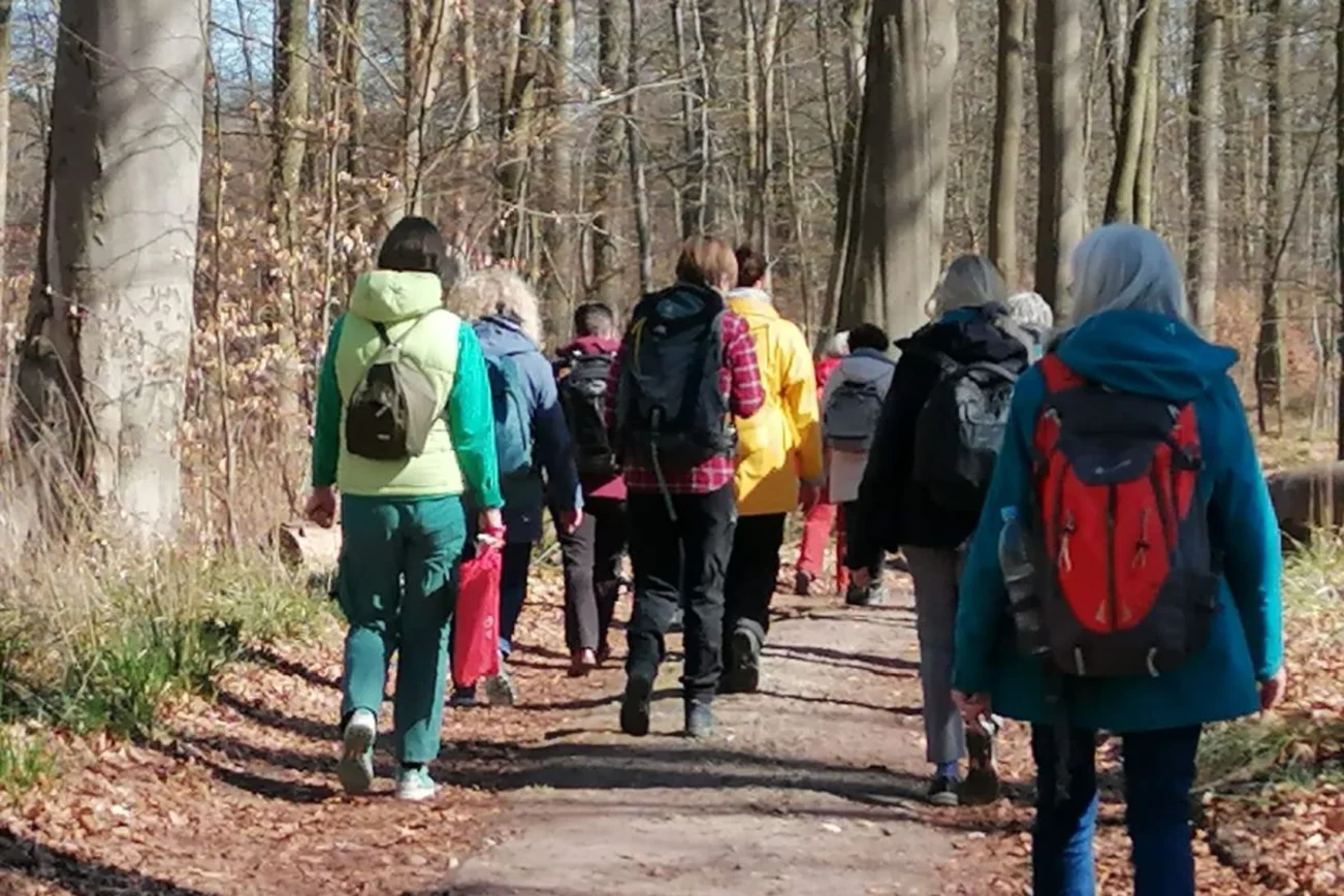 Frauen gehen auf einem Waldweg