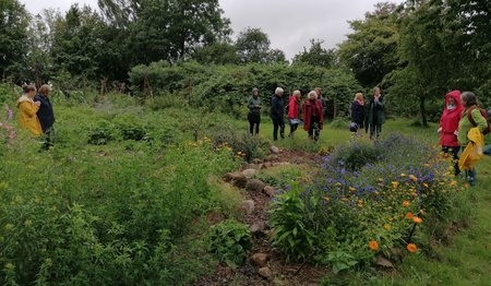 Frauen laufen durch den Garten des WandelGuts