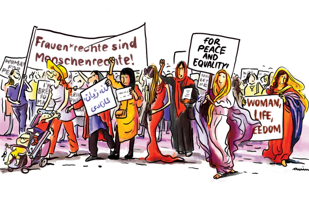 Cartoon Frauen halten Schilder hoch