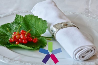 Serviette und ein Blatt mit Johannesbeeren - Copyright: napkin@pixabay