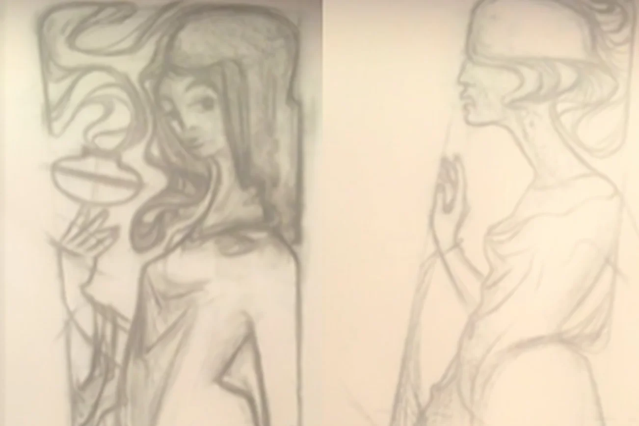 zwei gezeichnete Bilder von jungen Frauen