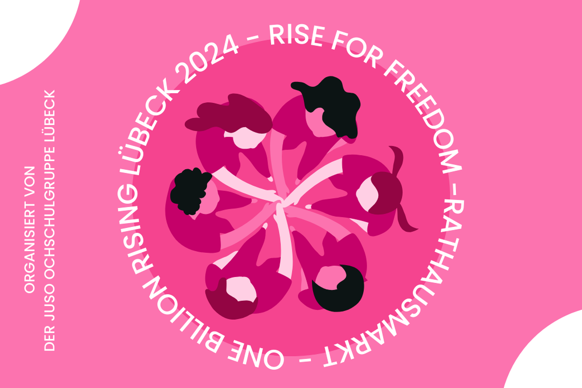 One Billion Rising Schriftzug auf rosa Hintergrund