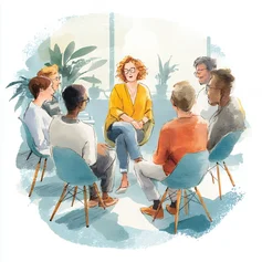 Illustration Menschen sitzen im Stuhlkreis