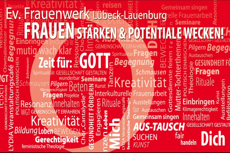 rote Postkarte mit weißer Schrift